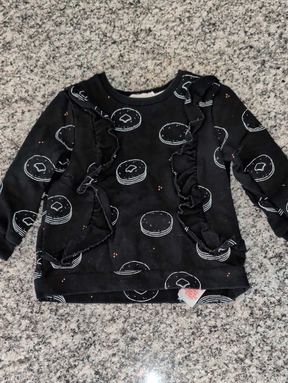 Girls' Black Ruffle Pancake Print Sweatshirt